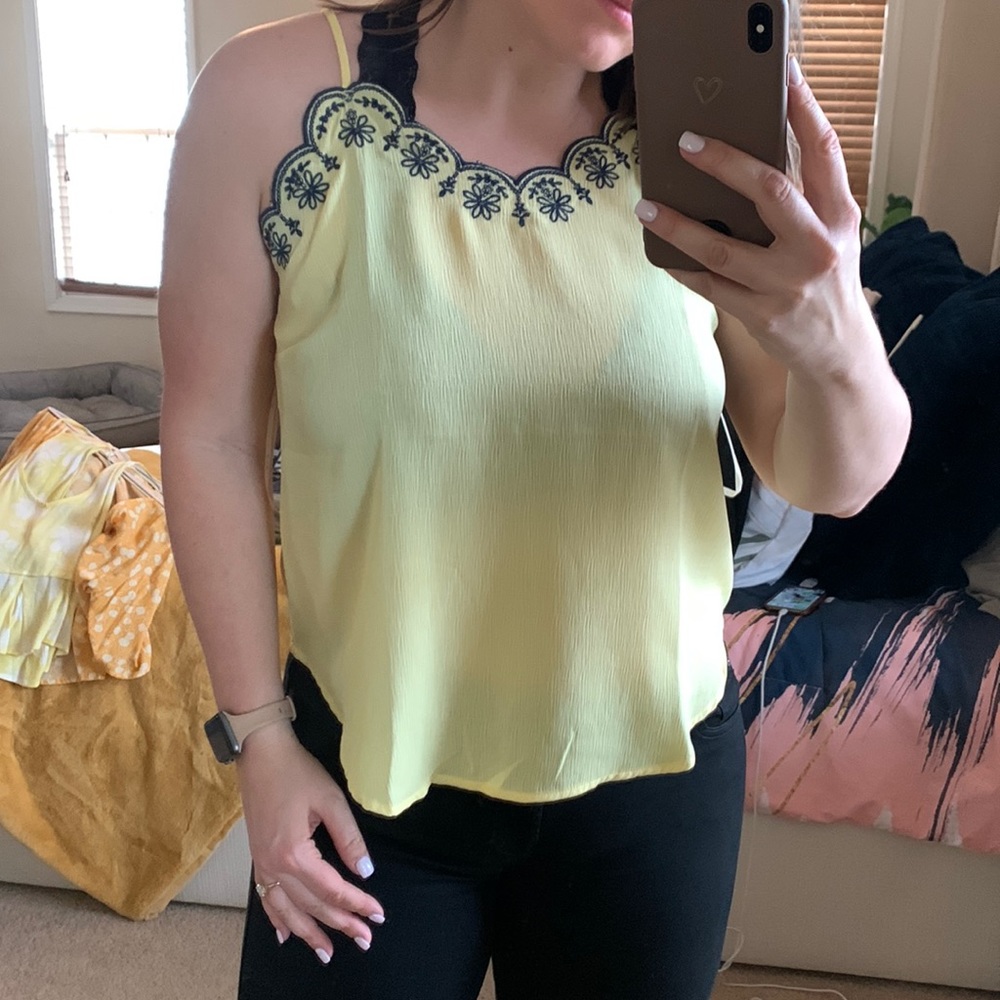 Light flowy tank top with navy accents